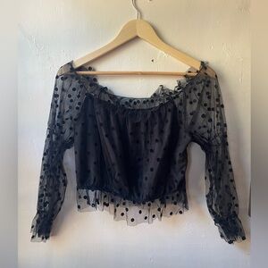 SHEIN Black Lace Polka Dot Sheer Crop Top Size Large